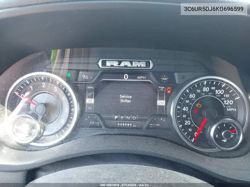 2019 Ram 2500 Big Horn 4X4 6'4 Box VIN: 3C6UR5DJ6KG696599 Lot: 45622519