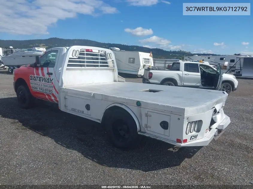 2019 Ram 3500 Chassis Tradesman/Slt VIN: 3C7WRTBL9KG712792 Lot: 45250192