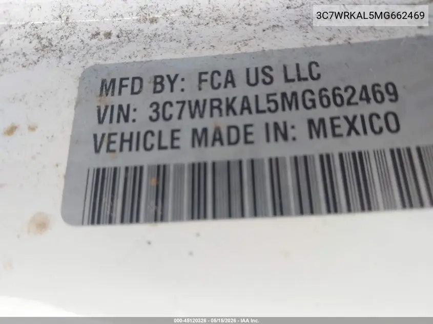 2021 Ram 4500 Chassis Tradesman/Slt VIN: 3C7WRKAL5MG662469 Lot: 45120326
