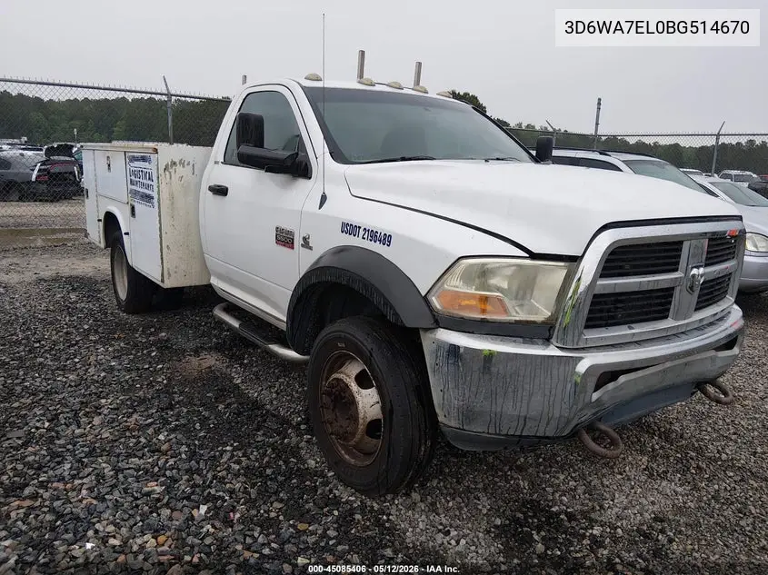 2011 Ram Ram 5500 Hd Chassis St/Slt VIN: 3D6WA7EL0BG514670 Lot: 45085406