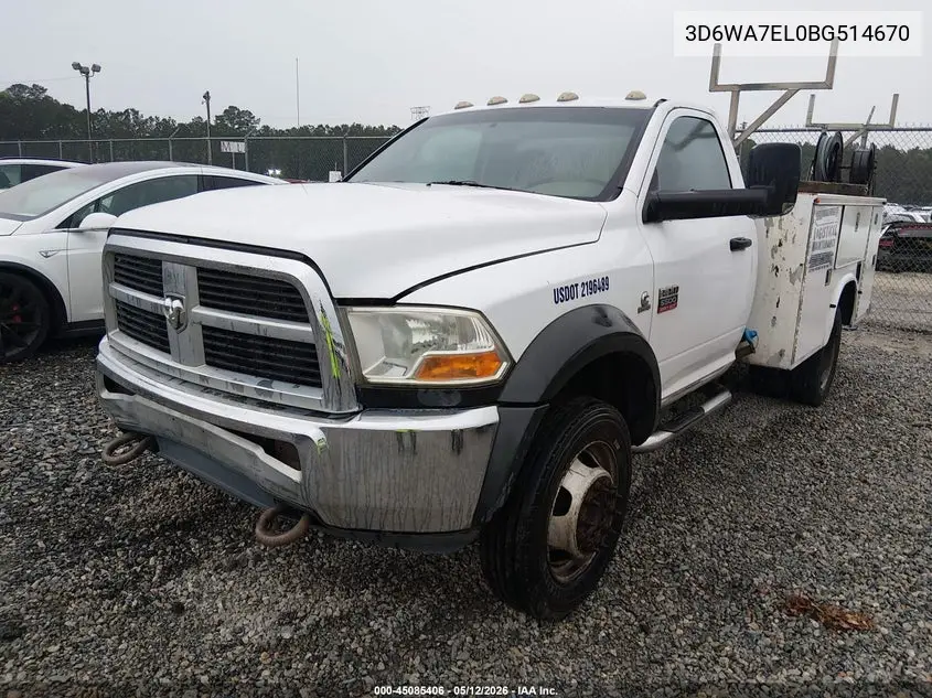 2011 Ram Ram 5500 Hd Chassis St/Slt VIN: 3D6WA7EL0BG514670 Lot: 45085406