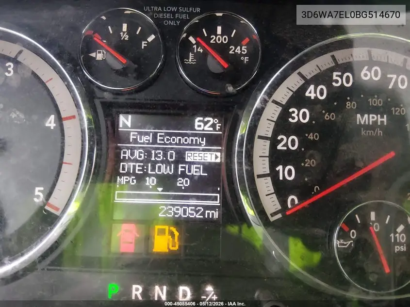 2011 Ram Ram 5500 Hd Chassis St/Slt VIN: 3D6WA7EL0BG514670 Lot: 45085406