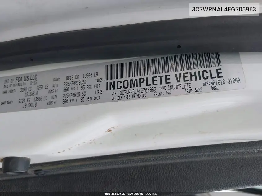 2015 Ram 5500 Chassis Tradesman/Slt VIN: 3C7WRNAL4FG705963 Lot: 45137455