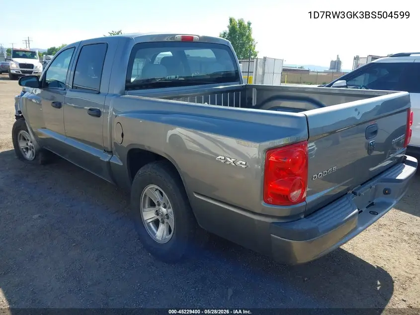 2011 Ram Dakota Sxt VIN: 1D7RW3GK3BS504599 Lot: 45229400