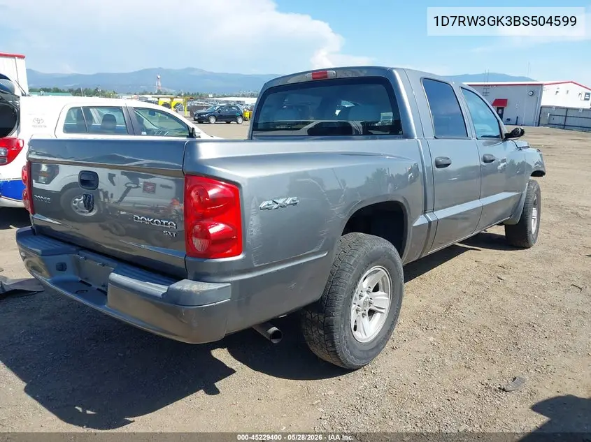 2011 Ram Dakota Sxt VIN: 1D7RW3GK3BS504599 Lot: 45229400