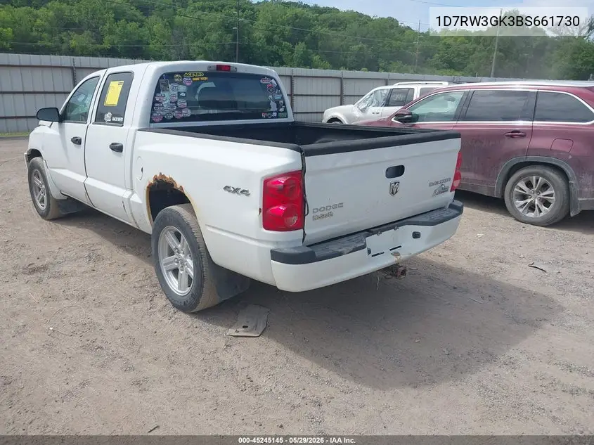 2011 Ram Dakota Bighorn/Lonestar VIN: 1D7RW3GK3BS661730 Lot: 45245145