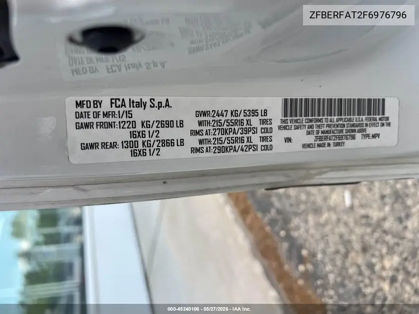 ZFBERFAT2F6976796 2015 Ram Promaster City Tradesman