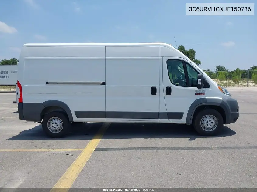 2018 Ram Promaster 3500 High Roof 159 Wb VIN: 3C6URVHGXJE150736 Lot: 45417397