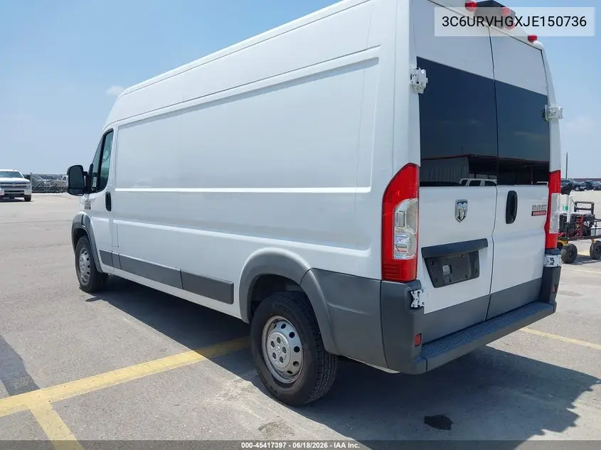 2018 Ram Promaster 3500 High Roof 159 Wb VIN: 3C6URVHGXJE150736 Lot: 45417397