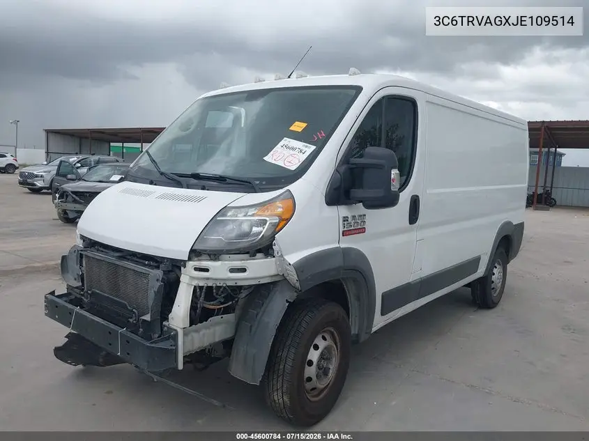 2018 Ram Promaster 1500 Low Roof 136 Wb VIN: 3C6TRVAGXJE109514 Lot: 45600784