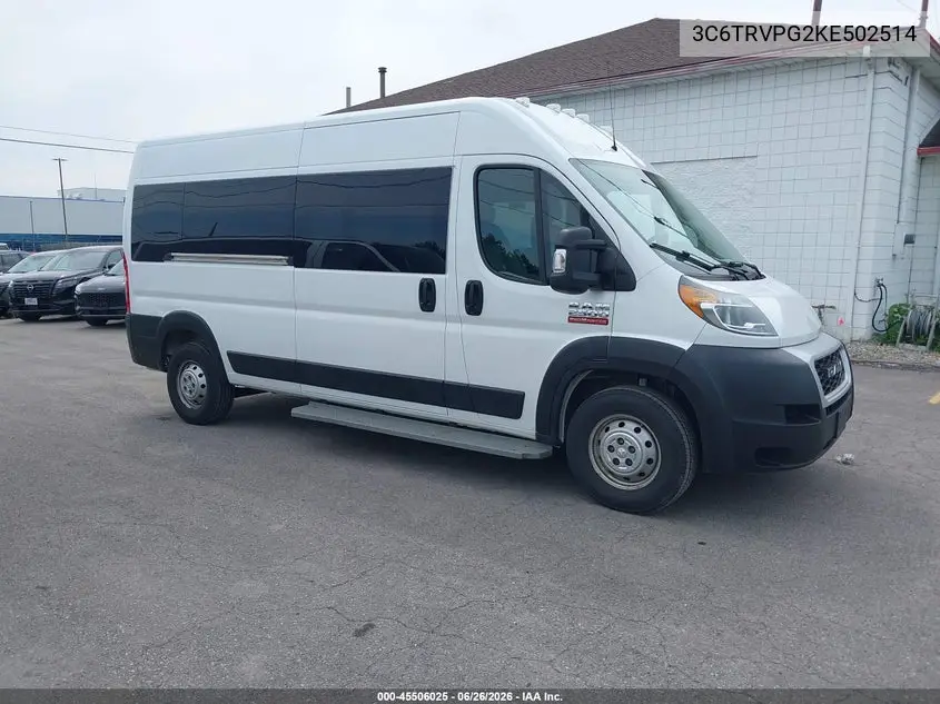 2019 Ram Promaster 2500 Window Van High Roof 159 Wb VIN: 3C6TRVPG2KE502514 Lot: 45506025