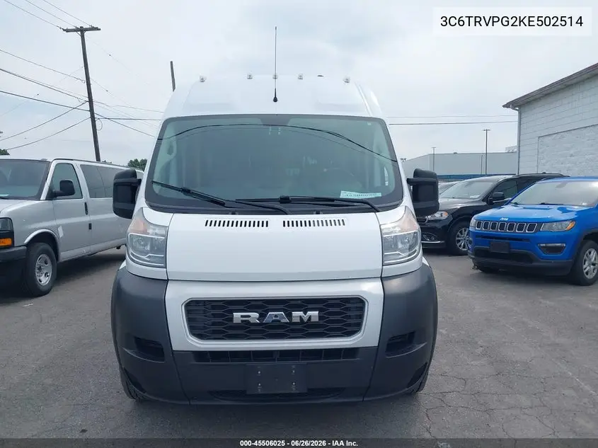 2019 Ram Promaster 2500 Window Van High Roof 159 Wb VIN: 3C6TRVPG2KE502514 Lot: 45506025