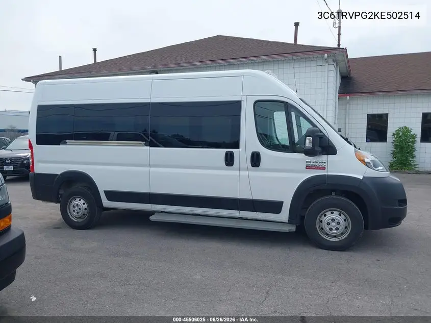 2019 Ram Promaster 2500 Window Van High Roof 159 Wb VIN: 3C6TRVPG2KE502514 Lot: 45506025