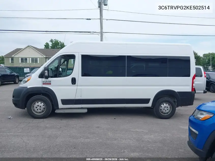 2019 Ram Promaster 2500 Window Van High Roof 159 Wb VIN: 3C6TRVPG2KE502514 Lot: 45506025