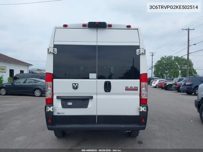 2019 Ram Promaster 2500 Window Van High Roof 159 Wb VIN: 3C6TRVPG2KE502514 Lot: 45506025
