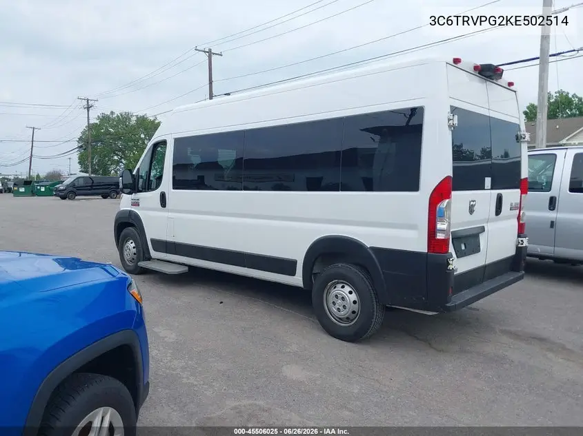 2019 Ram Promaster 2500 Window Van High Roof 159 Wb VIN: 3C6TRVPG2KE502514 Lot: 45506025