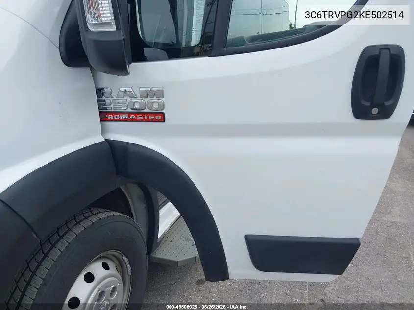 2019 Ram Promaster 2500 Window Van High Roof 159 Wb VIN: 3C6TRVPG2KE502514 Lot: 45506025