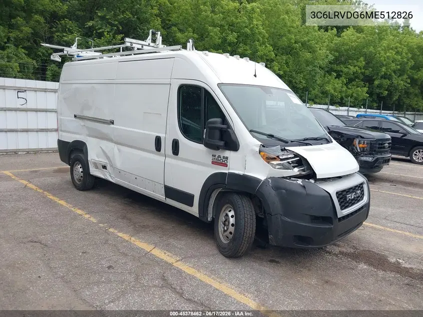 2021 Ram Promaster 2500 High Roof 159 Wb VIN: 3C6LRVDG6ME512826 Lot: 45378462