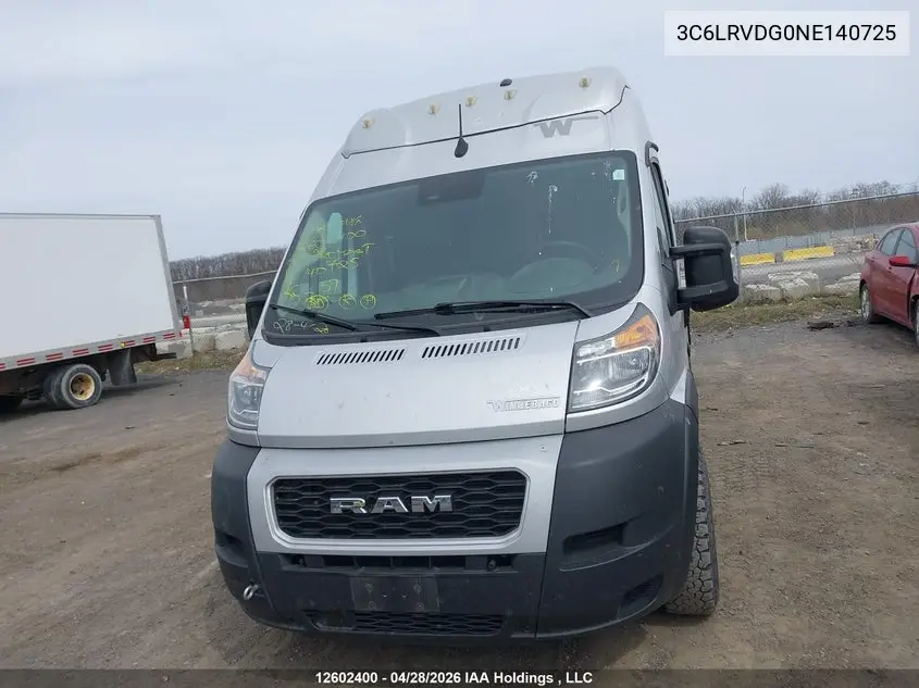 2022 Ram Promaster 2500 2500 High VIN: 3C6LRVDG0NE140725 Lot: 12602400
