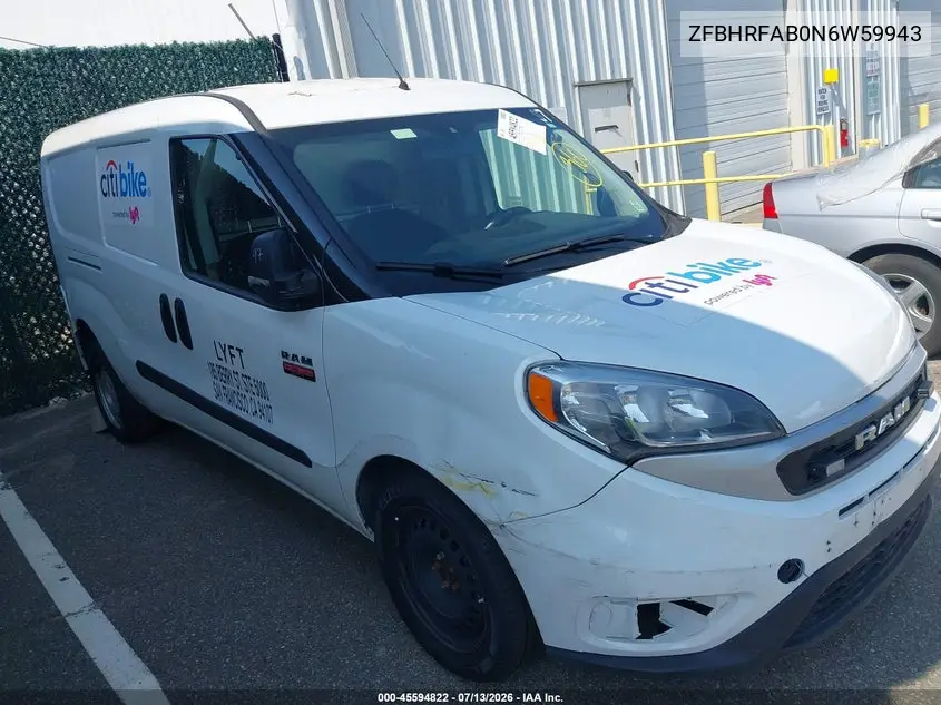 2022 Ram Promaster City Cargo Van VIN: ZFBHRFAB0N6W59943 Lot: 45594822