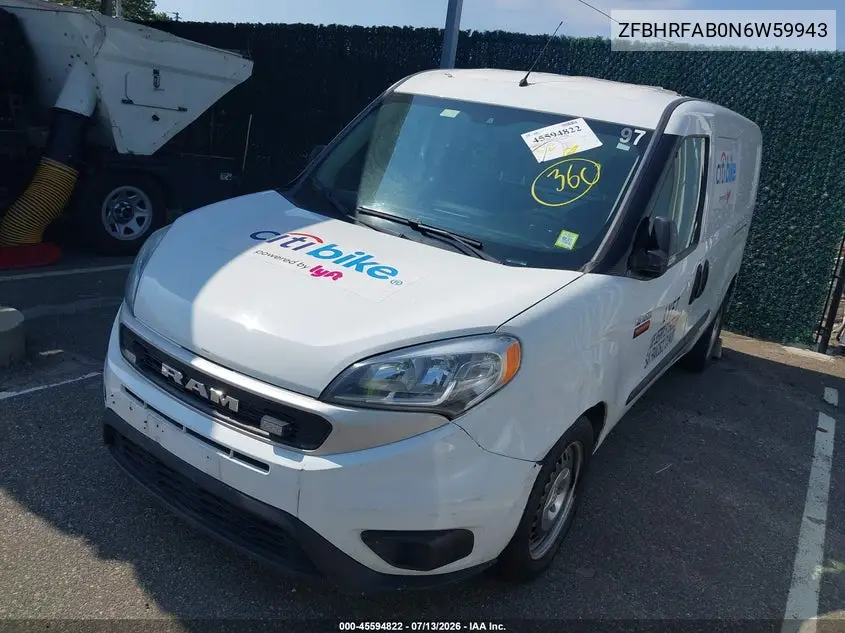 2022 Ram Promaster City Cargo Van VIN: ZFBHRFAB0N6W59943 Lot: 45594822