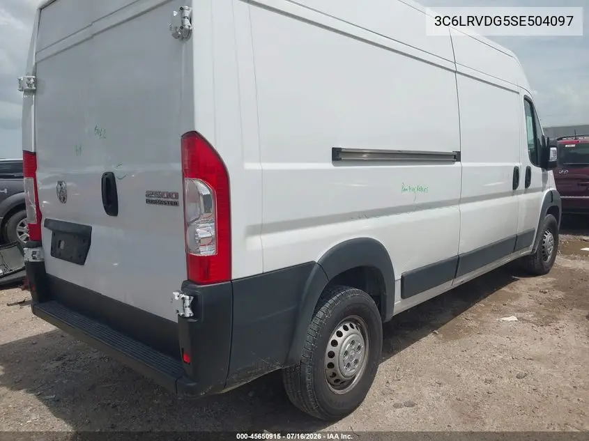 2025 Ram Promaster 2500 Tradesman High Roof 159 Wb W/Pass Seat VIN: 3C6LRVDG5SE504097 Lot: 45650915