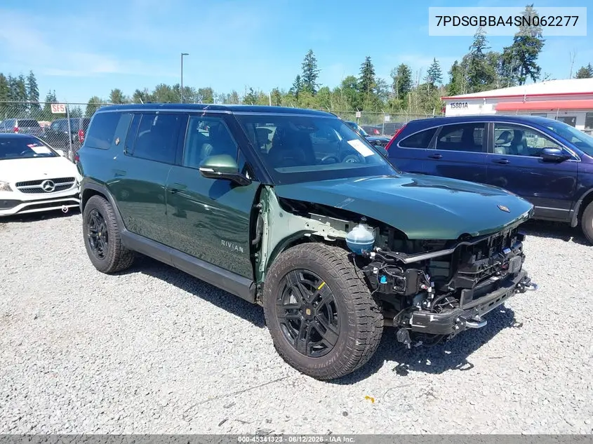 2025 Rivian R1S Adventure Dual Motor Large Pack/Adventure Dual Motor Max Pack VIN: 7PDSGBBA4SN062277 Lot: 45341323