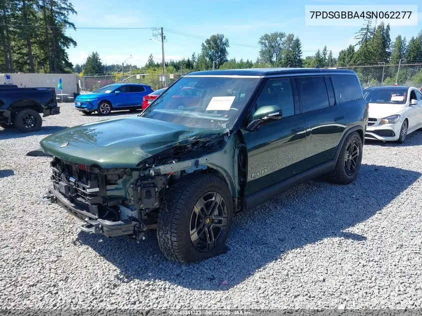 2025 Rivian R1S Adventure Dual Motor Large Pack/Adventure Dual Motor Max Pack VIN: 7PDSGBBA4SN062277 Lot: 45341323