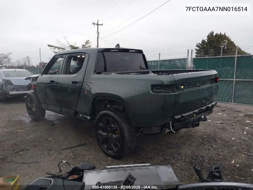 2022 Rivian R1T Adventure VIN: 7FCTGAAA7NN016514 Lot: 41500135