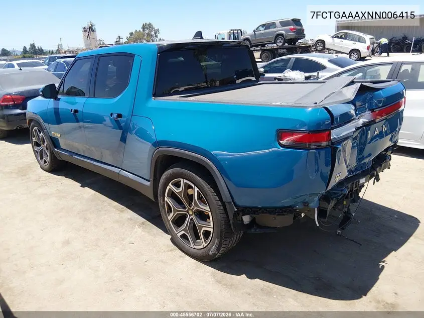 2022 Rivian R1T Adventure VIN: 7FCTGAAAXNN006415 Lot: 45556702