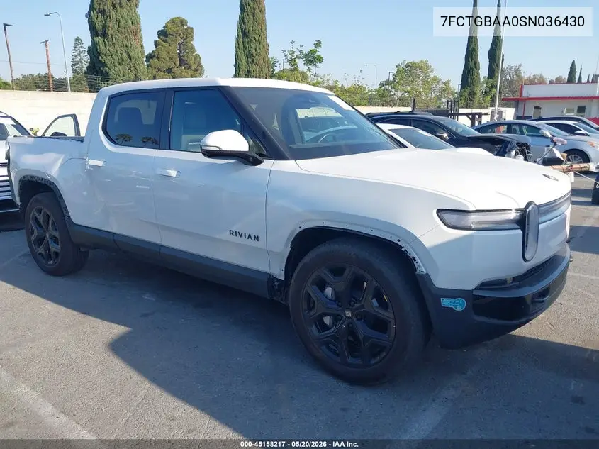 2025 Rivian R1T Adventure Dual Motor Large Pack/Adventure Dual Motor Max Pack VIN: 7FCTGBAA0SN036430 Lot: 45158217