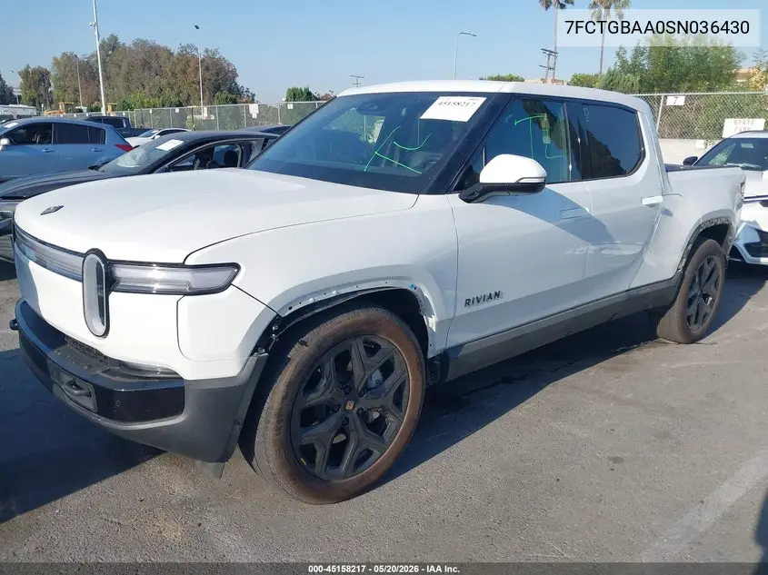 2025 Rivian R1T Adventure Dual Motor Large Pack/Adventure Dual Motor Max Pack VIN: 7FCTGBAA0SN036430 Lot: 45158217