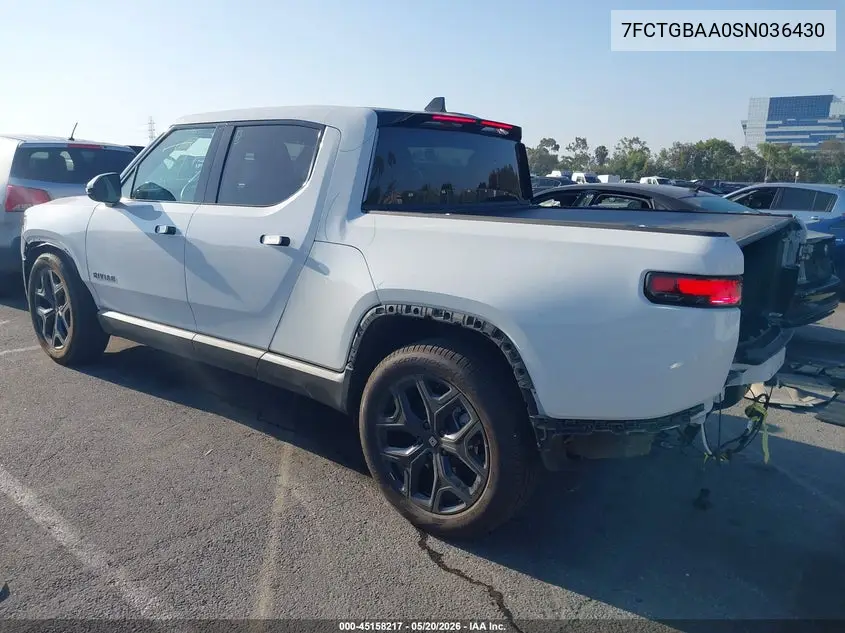 2025 Rivian R1T Adventure Dual Motor Large Pack/Adventure Dual Motor Max Pack VIN: 7FCTGBAA0SN036430 Lot: 45158217