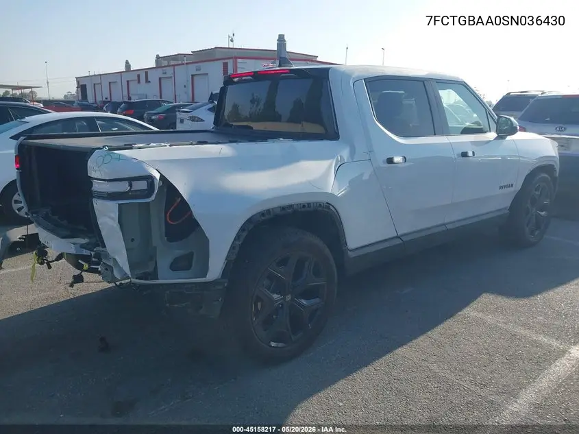 2025 Rivian R1T Adventure Dual Motor Large Pack/Adventure Dual Motor Max Pack VIN: 7FCTGBAA0SN036430 Lot: 45158217