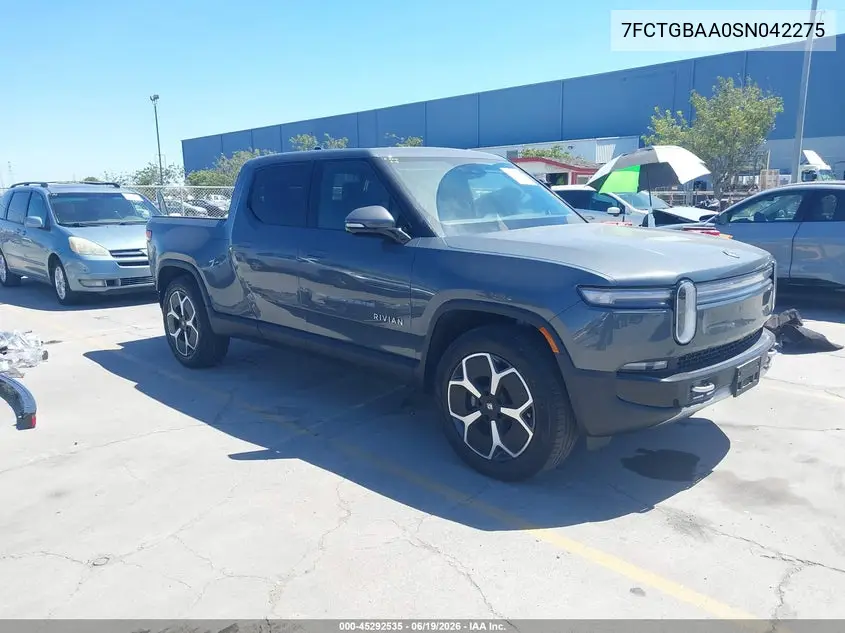 2025 Rivian R1T Adventure Dual Motor Large Pack/Adventure Dual Motor Max Pack VIN: 7FCTGBAA0SN042275 Lot: 45292535