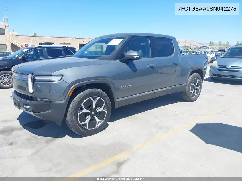 2025 Rivian R1T Adventure Dual Motor Large Pack/Adventure Dual Motor Max Pack VIN: 7FCTGBAA0SN042275 Lot: 45292535