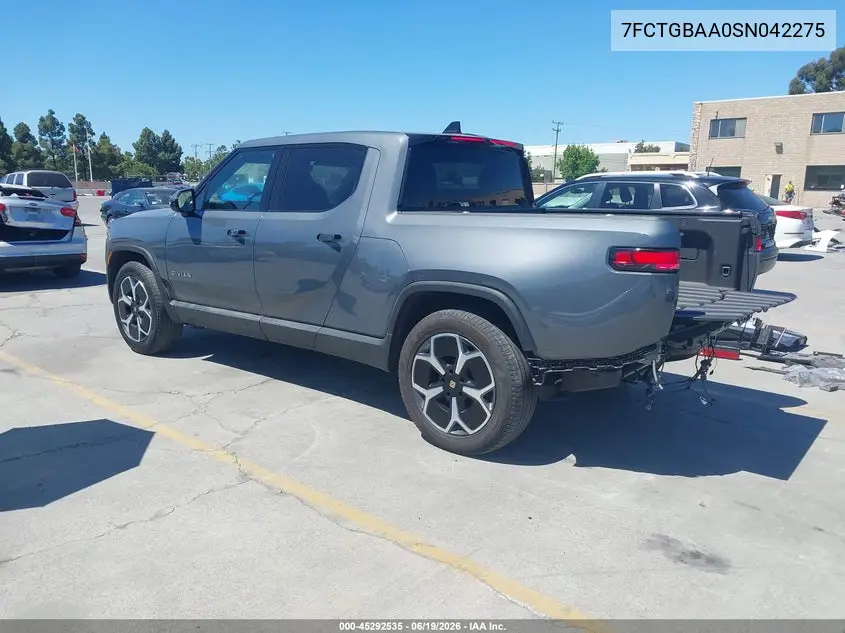 2025 Rivian R1T Adventure Dual Motor Large Pack/Adventure Dual Motor Max Pack VIN: 7FCTGBAA0SN042275 Lot: 45292535