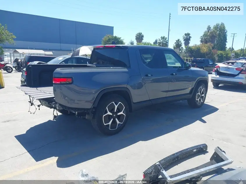 2025 Rivian R1T Adventure Dual Motor Large Pack/Adventure Dual Motor Max Pack VIN: 7FCTGBAA0SN042275 Lot: 45292535