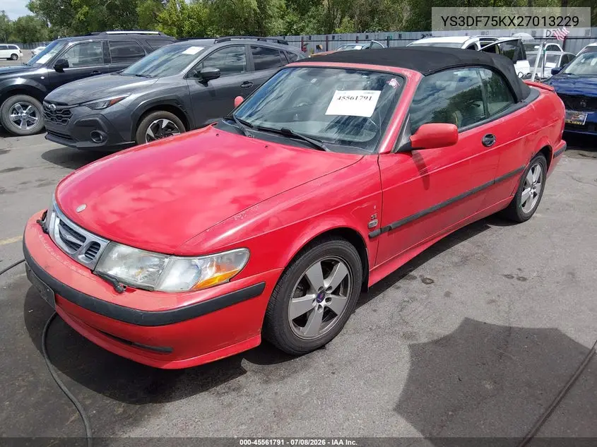 2002 Saab 9-3 Se VIN: YS3DF75KX27013229 Lot: 45561791
