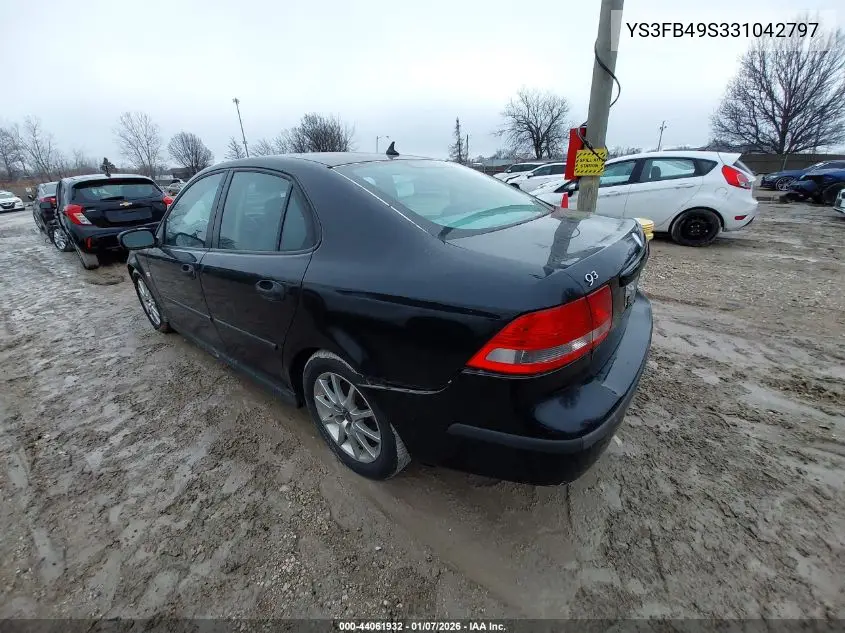 2003 Saab 9-3 VIN: YS3FB49S331042797 Lot: 44061932