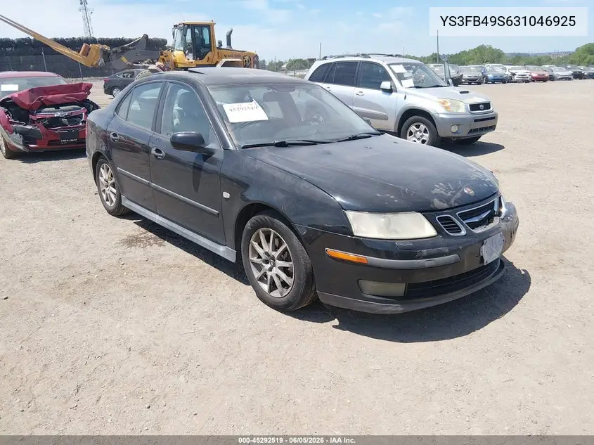 2003 Saab 9-3 Linear VIN: YS3FB49S631046925 Lot: 45292519