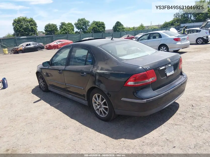 2003 Saab 9-3 Linear VIN: YS3FB49S631046925 Lot: 45292519