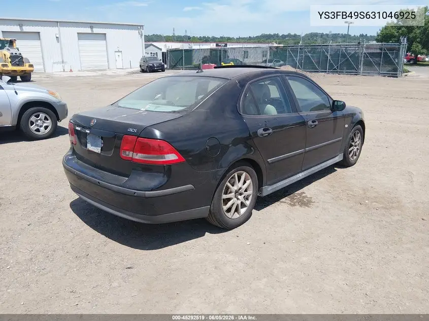 2003 Saab 9-3 Linear VIN: YS3FB49S631046925 Lot: 45292519
