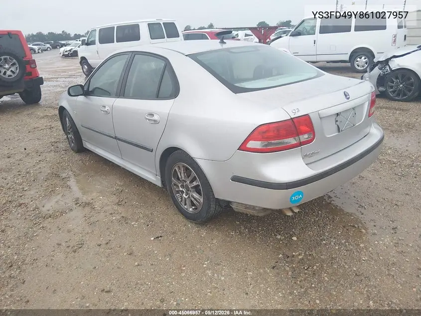2006 Saab 9-3 2.0T VIN: YS3FD49Y861027957 Lot: 45066957