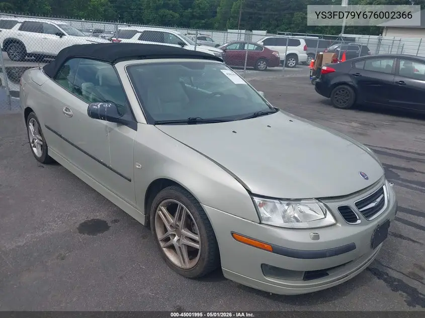 2007 Saab 9-3 2.0T VIN: YS3FD79Y676002366 Lot: 45001995