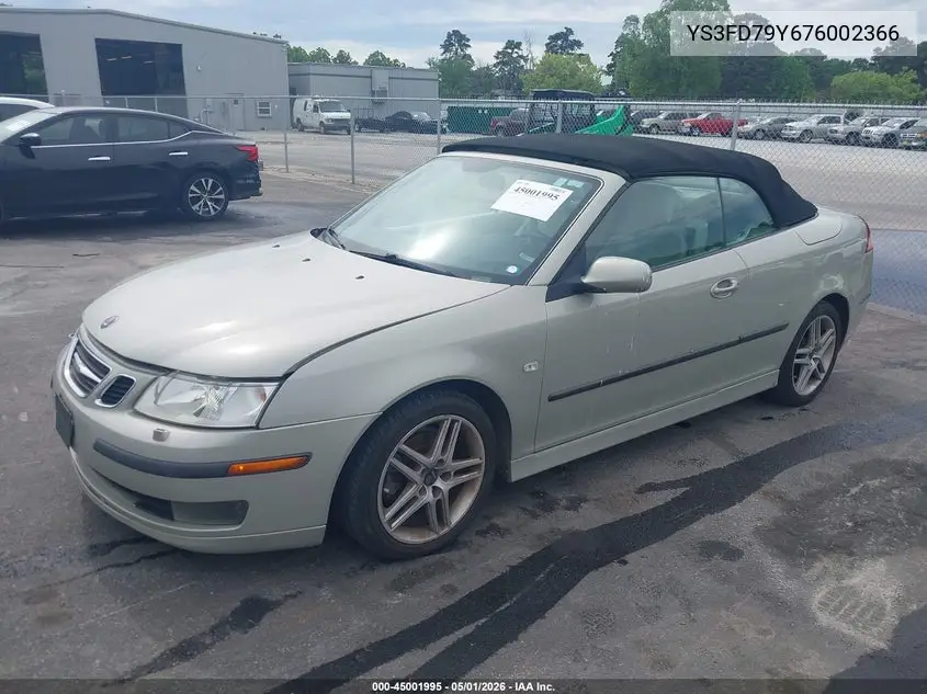 2007 Saab 9-3 2.0T VIN: YS3FD79Y676002366 Lot: 45001995