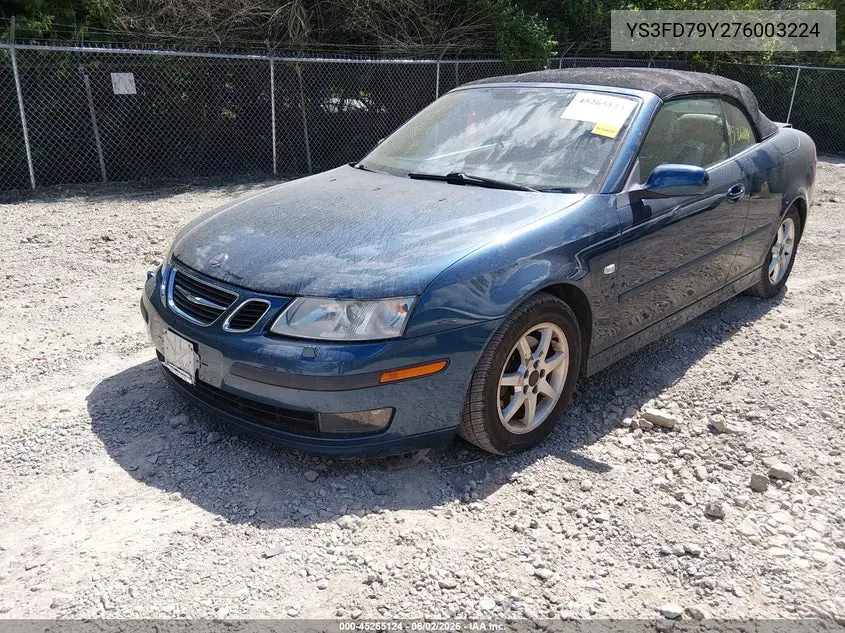 2007 Saab 9-3 2.0T VIN: YS3FD79Y276003224 Lot: 45265124