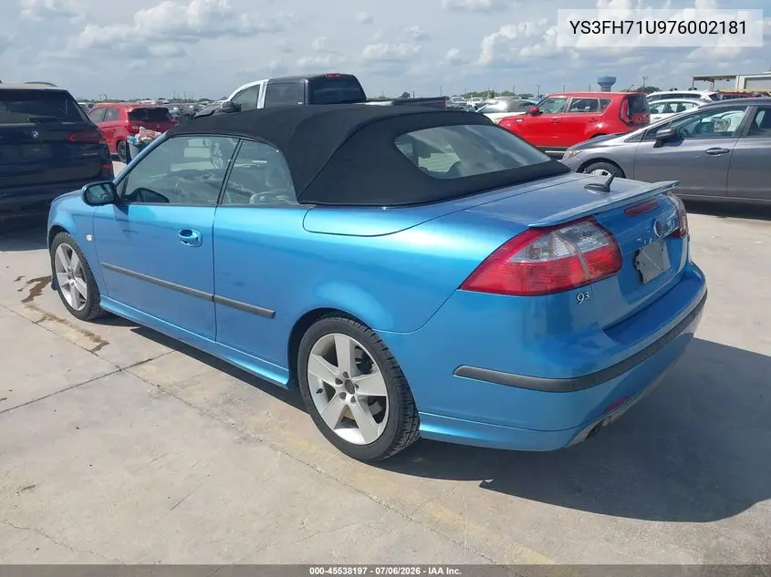 2007 Saab 9-3 Aero VIN: YS3FH71U976002181 Lot: 45538197