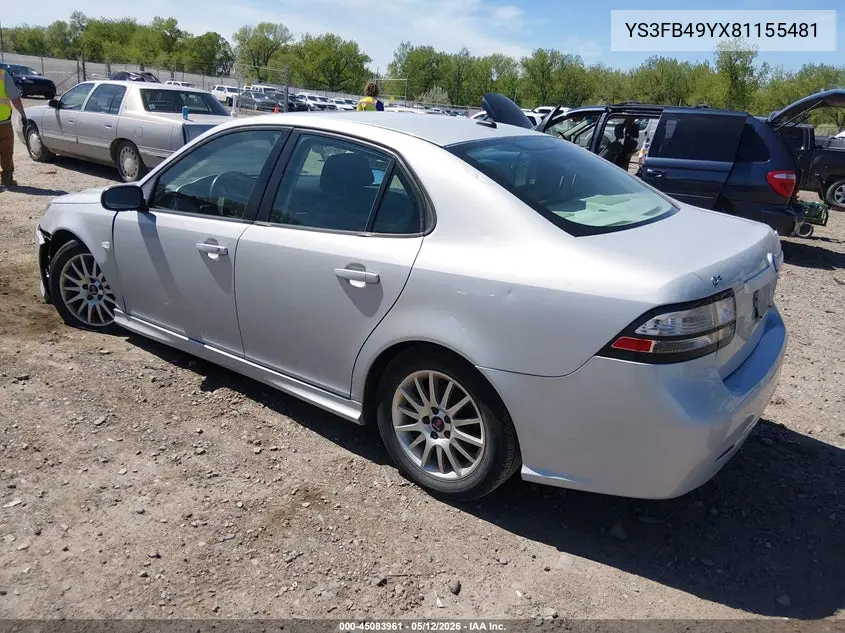 2008 Saab 9-3 2.0T VIN: YS3FB49YX81155481 Lot: 45083961