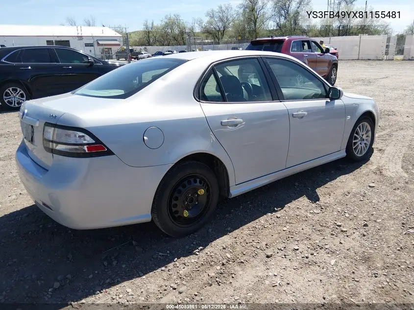2008 Saab 9-3 2.0T VIN: YS3FB49YX81155481 Lot: 45083961